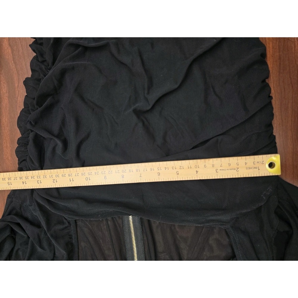 Fashion Nova Dress Plus Size 1X Black Sheer Mesh Overlay Ruched Long Sleeve Zip - Picture 5 of 6
